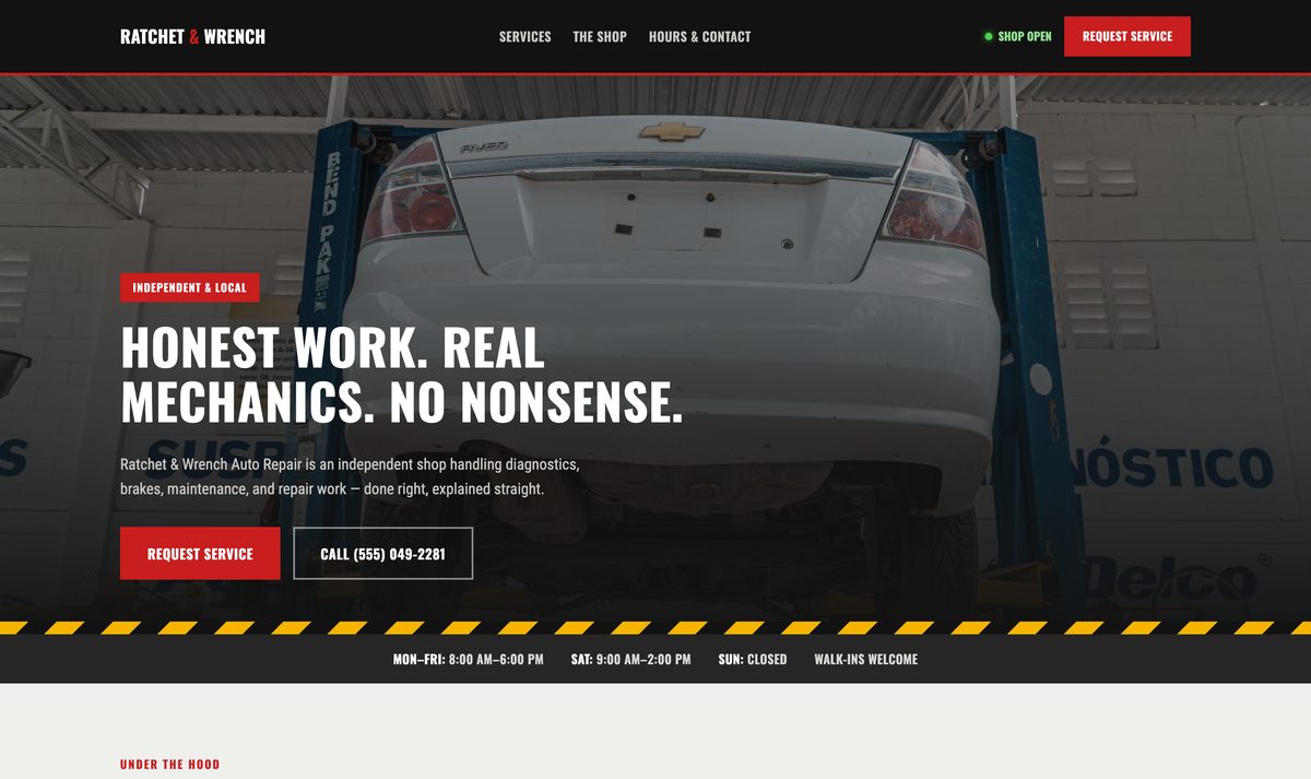 Preview of a ClearForge website demo for an auto repair shop