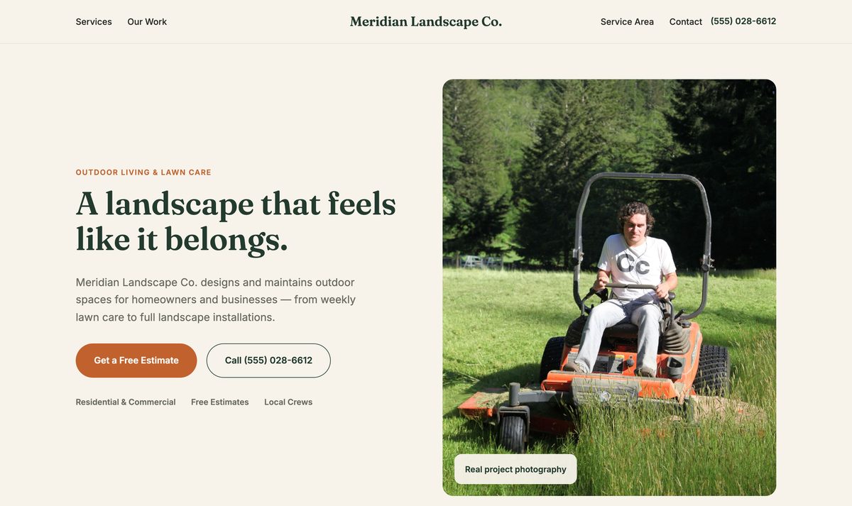 Preview of a ClearForge website demo for a landscaping company