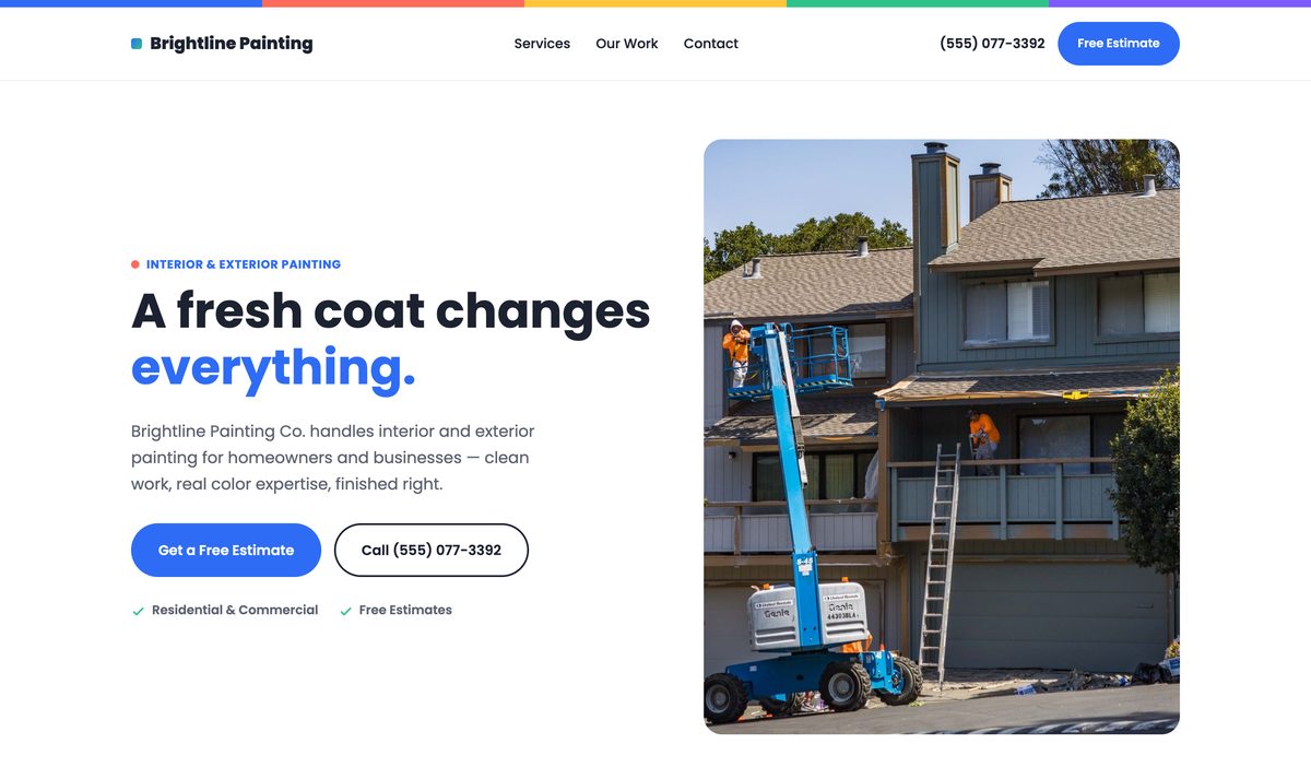 Preview of a ClearForge website demo for a painting company