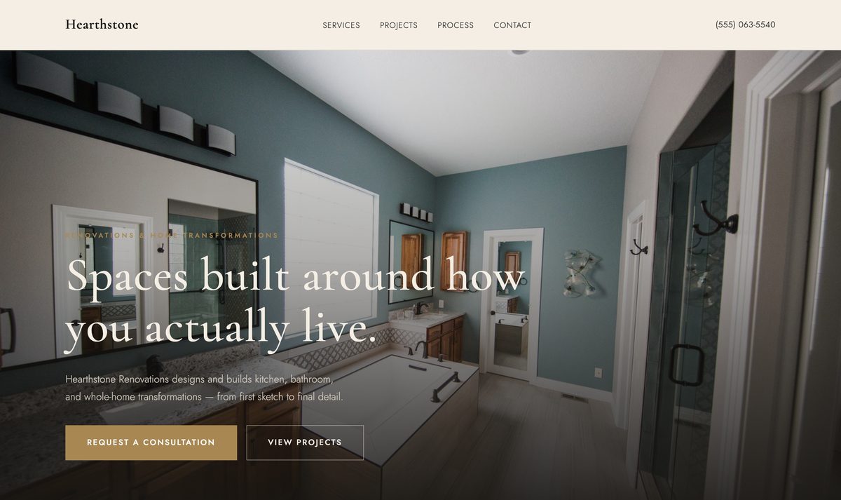 Preview of a ClearForge website demo for a remodeling company