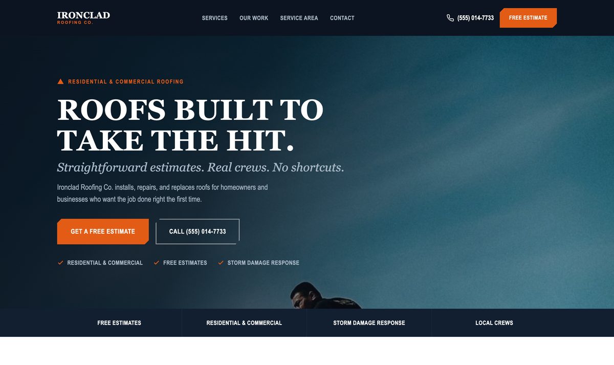 Preview of a ClearForge website demo for a roofing company